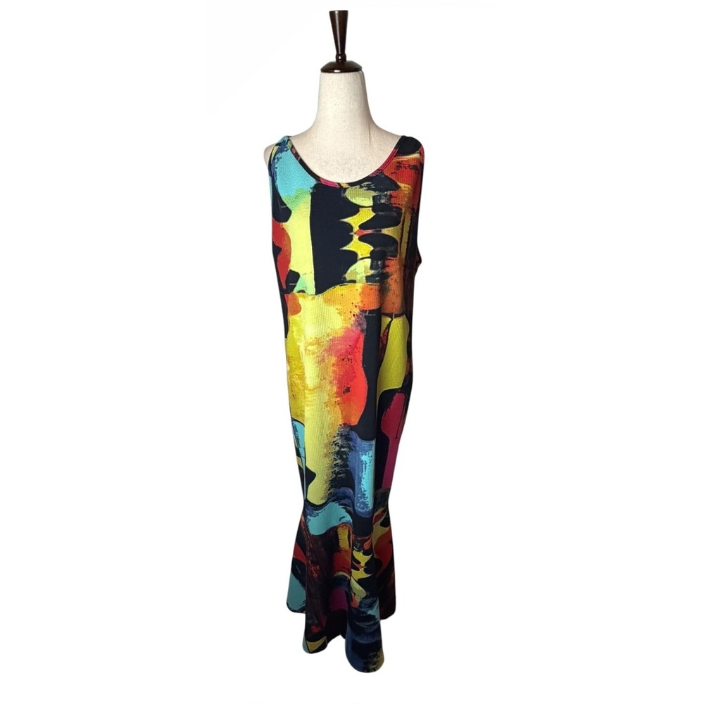 Ashley Stewart Maxi Dress Womens 22 Multicolor Abstract Artsy Knit Plus Size - Picture 2 of 10
